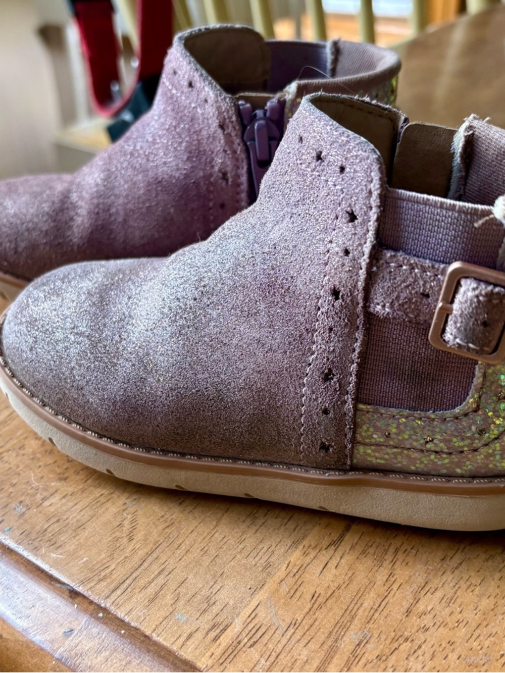 Stride Rite Girls' Mauve Glitter Suede Chelsea Boots size 8-1/2 toddler